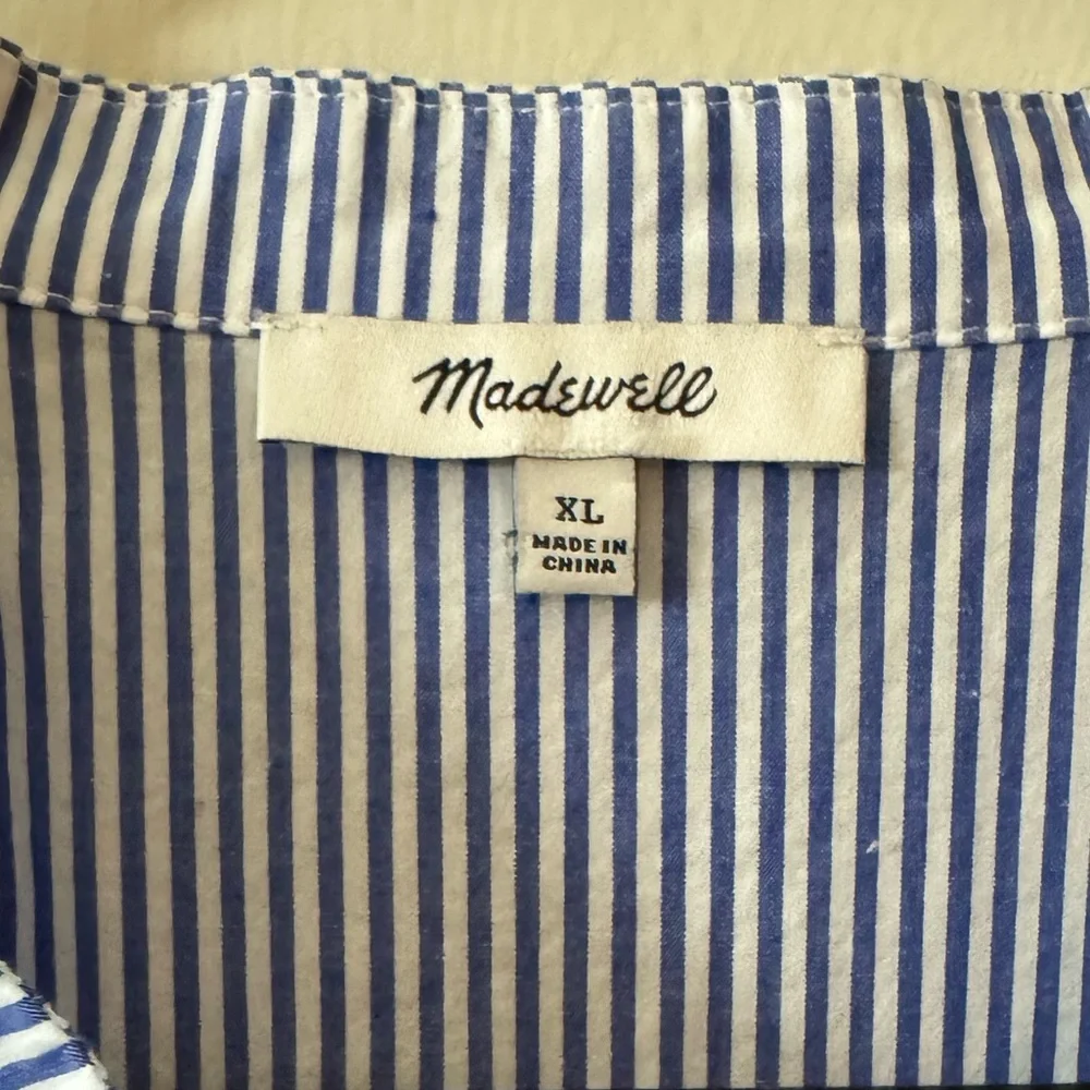 Madewell PERFECT Striped Blue and White 3/4 Sleeve Dress, 100% crisp cotton, XL - Picture 3 of 6